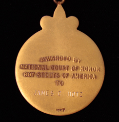 The Honor Medal - Presented to Jimmy Hotz - For saving the life of another at the risk of his own life.