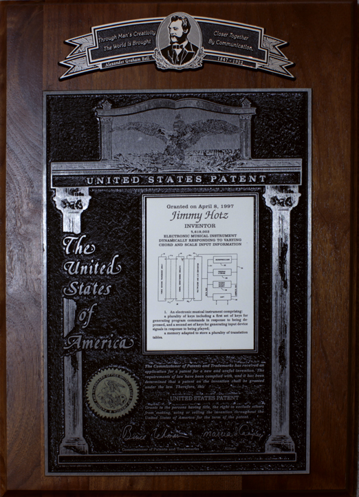 Jimmy Hotz - Inventor - Electronic musical instrument dynamically responding to varying chord and scale input information. United States Patent 5,619,003